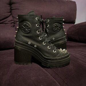 Converse Women's Black High-Top heels with spikes